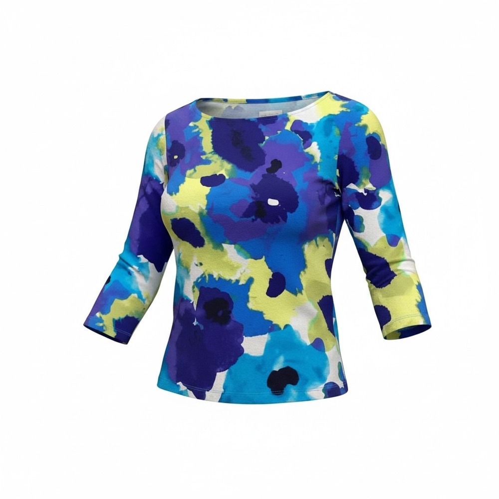 Ruby Rd Favorites Petite Blue Purple Floral 3/4 Sleeve Top PS RN 107680